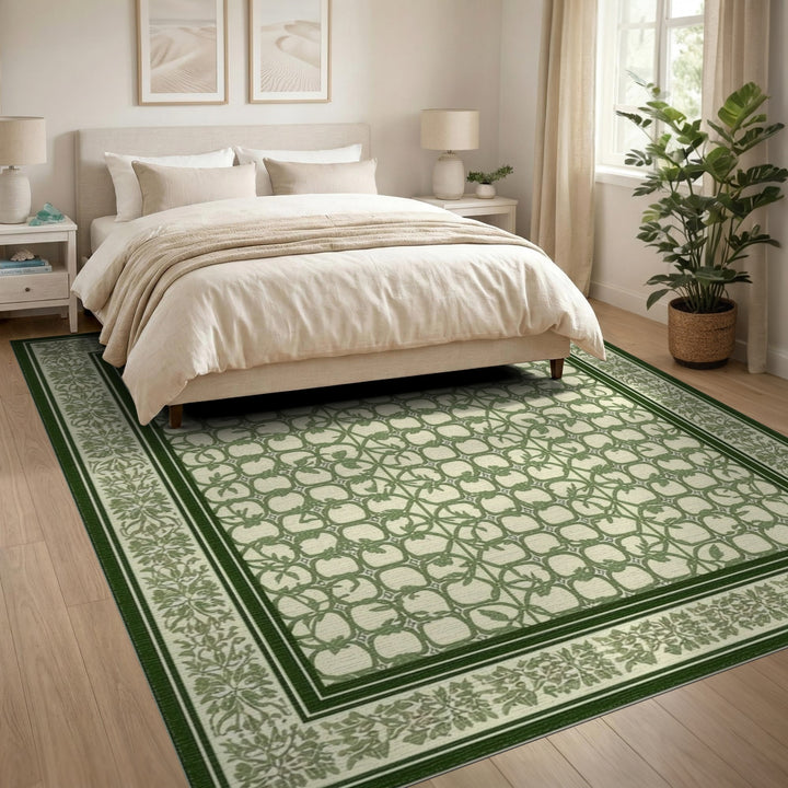 Green Floral Vintage Area Rug