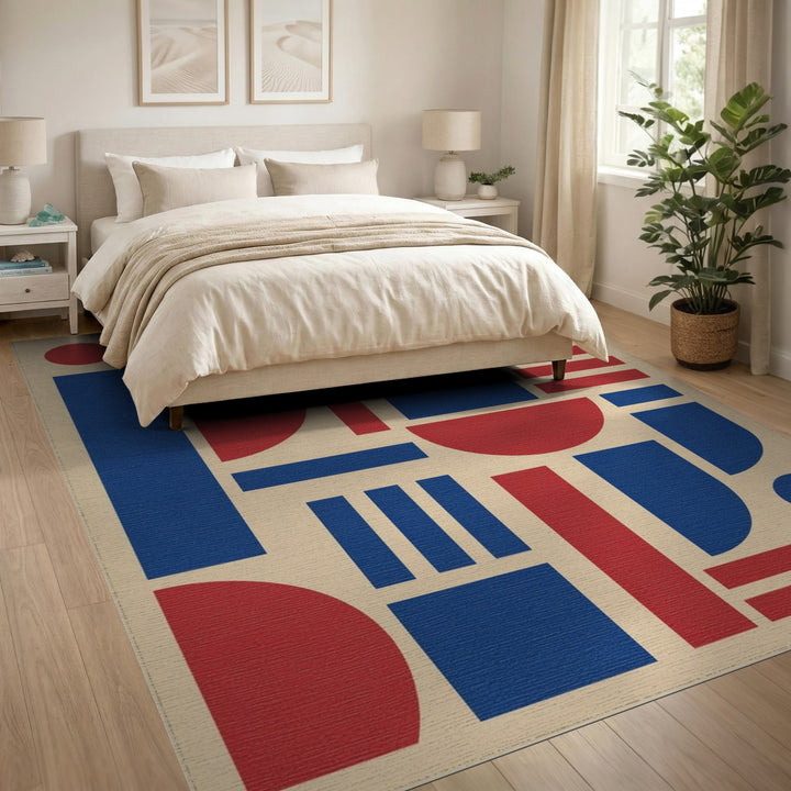 Multi-color and Patterns Bold Geometric Red Blue Area Rug