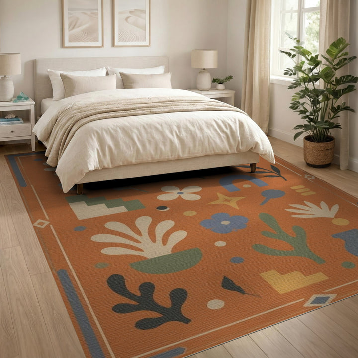 Orange Abstract Boho Chic Area Rug