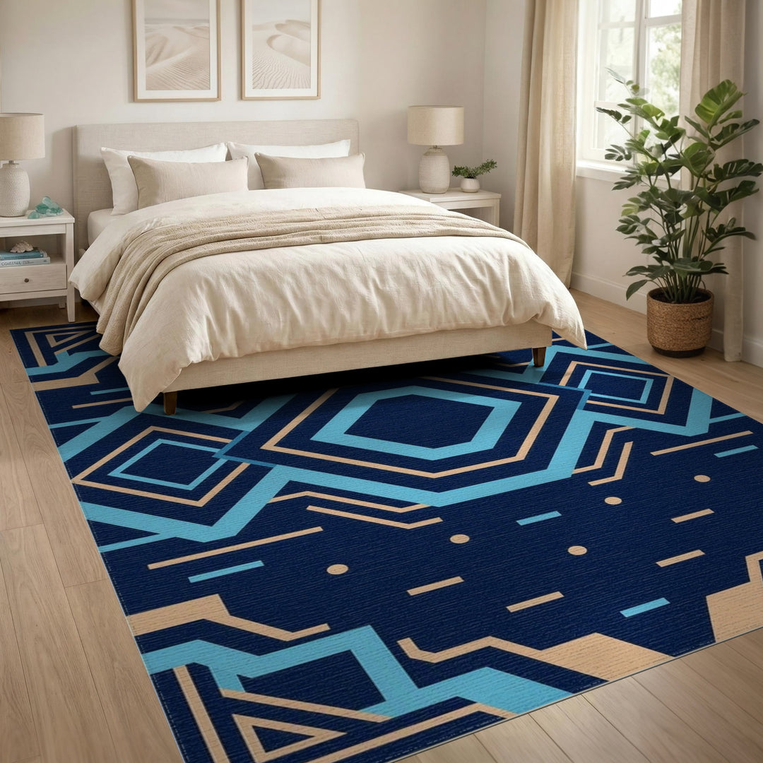 Blue Geometric Hexagon Area Rug