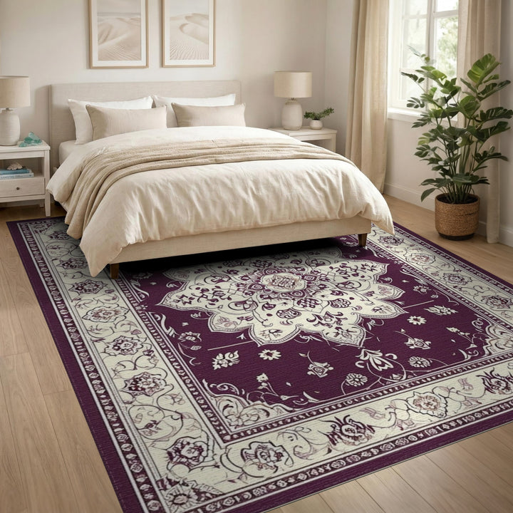 Floral Purple Floral Medallion Persian Area Rug