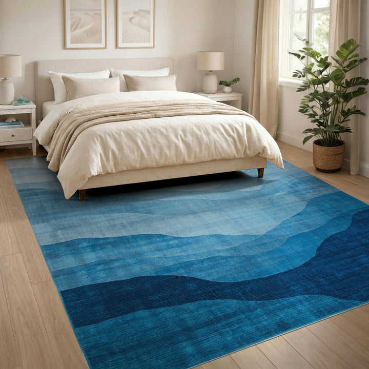Blue Layered Mountain Abstract Area Rug