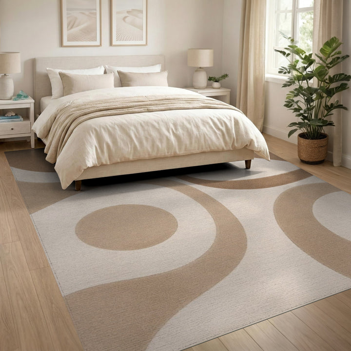 Beige Abstract Swirl Area Rug