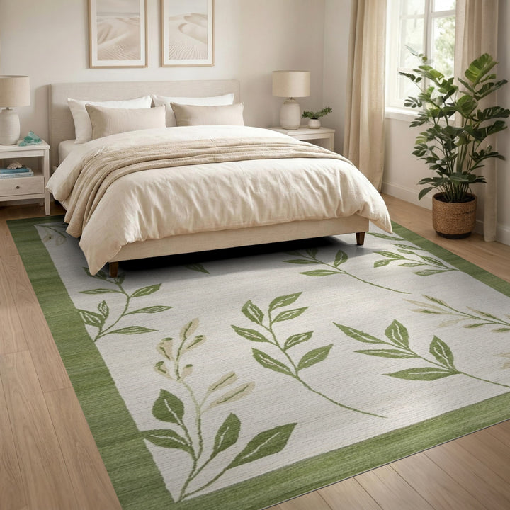 Green Floral Vintage Green Leaf Vine Area Rug