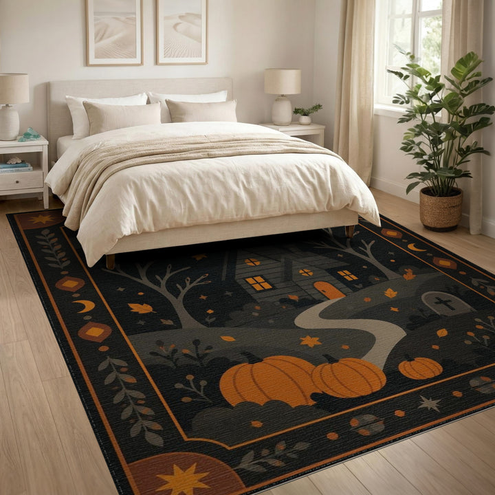 Haunted House Pumpkin Halloween Area Rug