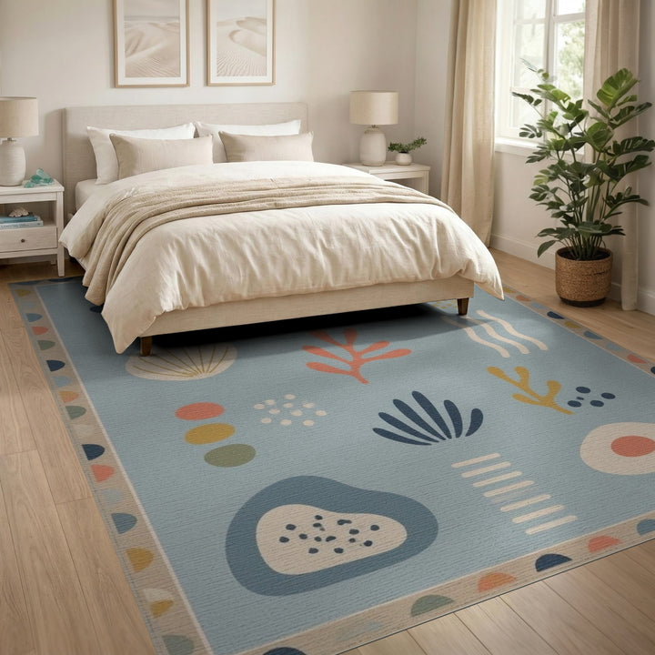 Coastal Blue Coral Shell Area Rug