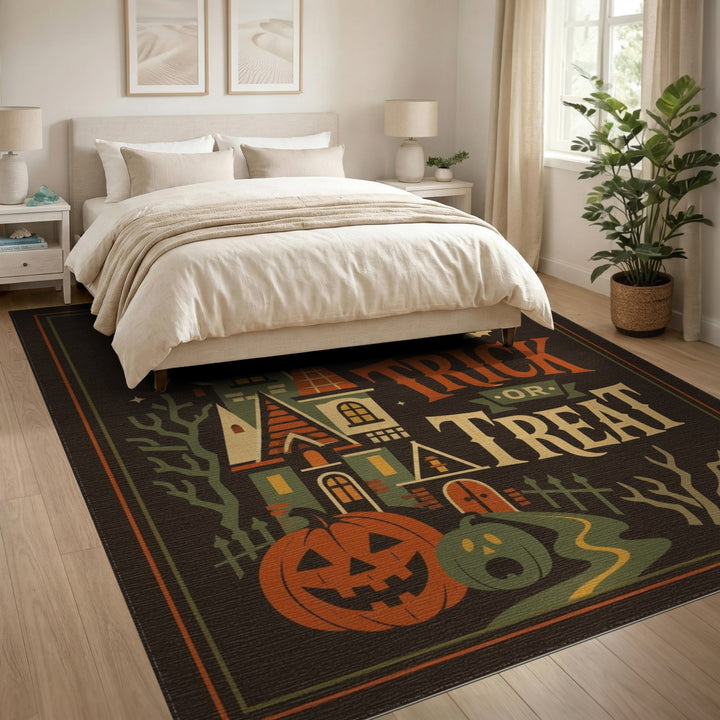 Distressed Vintage Trick or Treat Halloween Area Rug