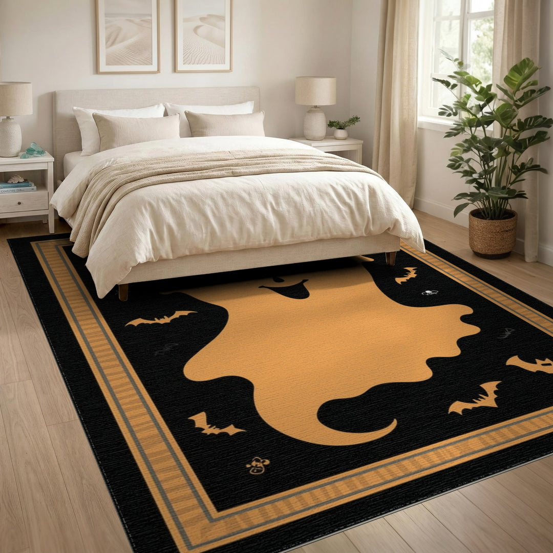 Kids Cartoon Orange Ghost Halloween Area Rug