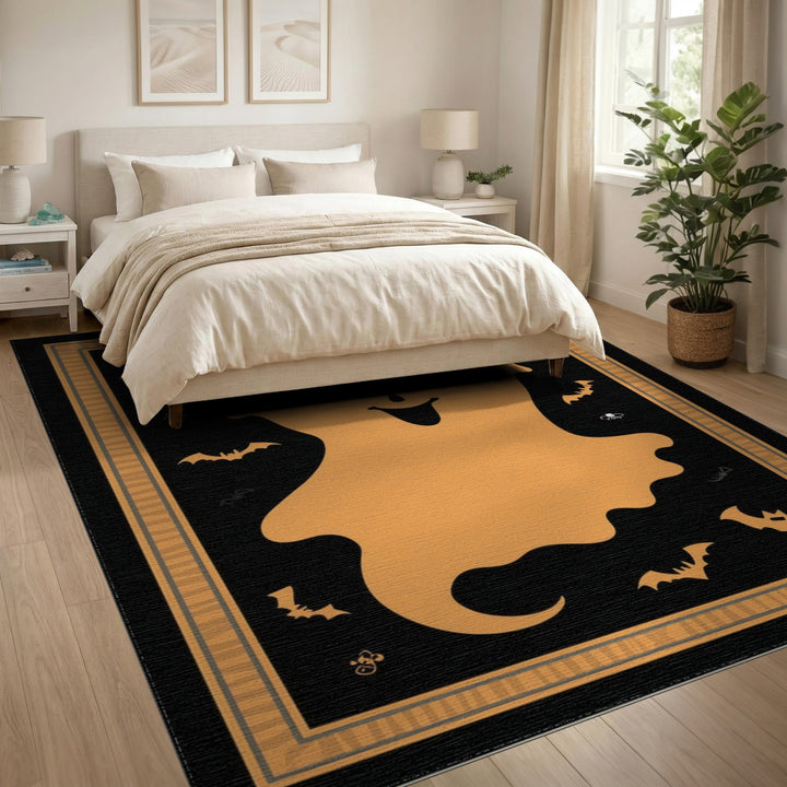 Kids Cartoon Orange Ghost Halloween Area Rug