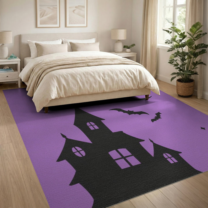 Purple Haunted House Halloween Washable Area Rug