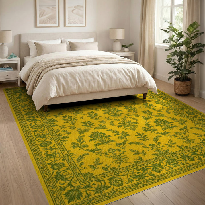 Yellow Floral Vintage Area Rug