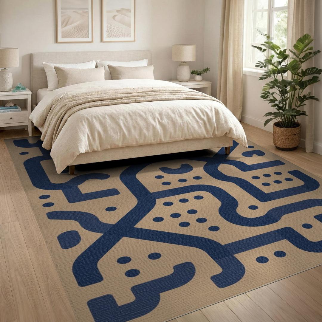 Navy Geometric Beige Area Rug