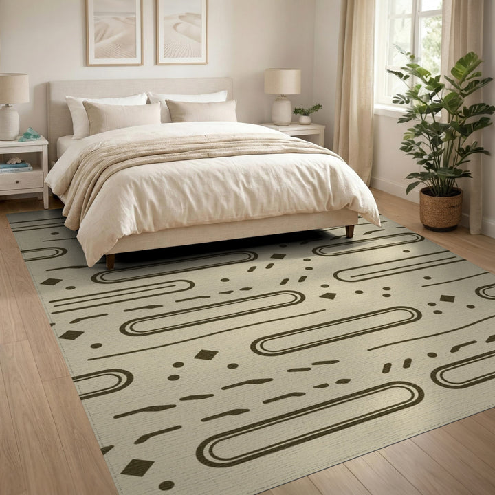 Beige Geometric Modern Area Rug
