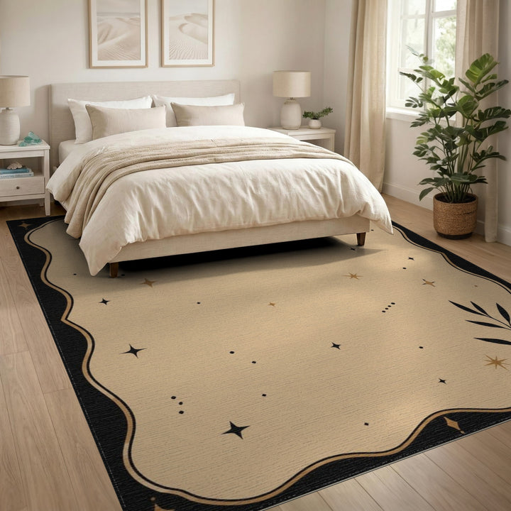 Celestial Beige Boho Area Rug with Sun Moon Stars