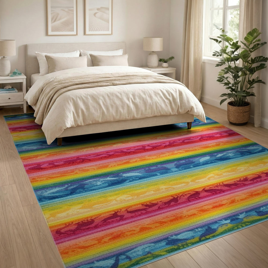 Kids Cartoon Rainbow Dinosaur Kids Area Rug