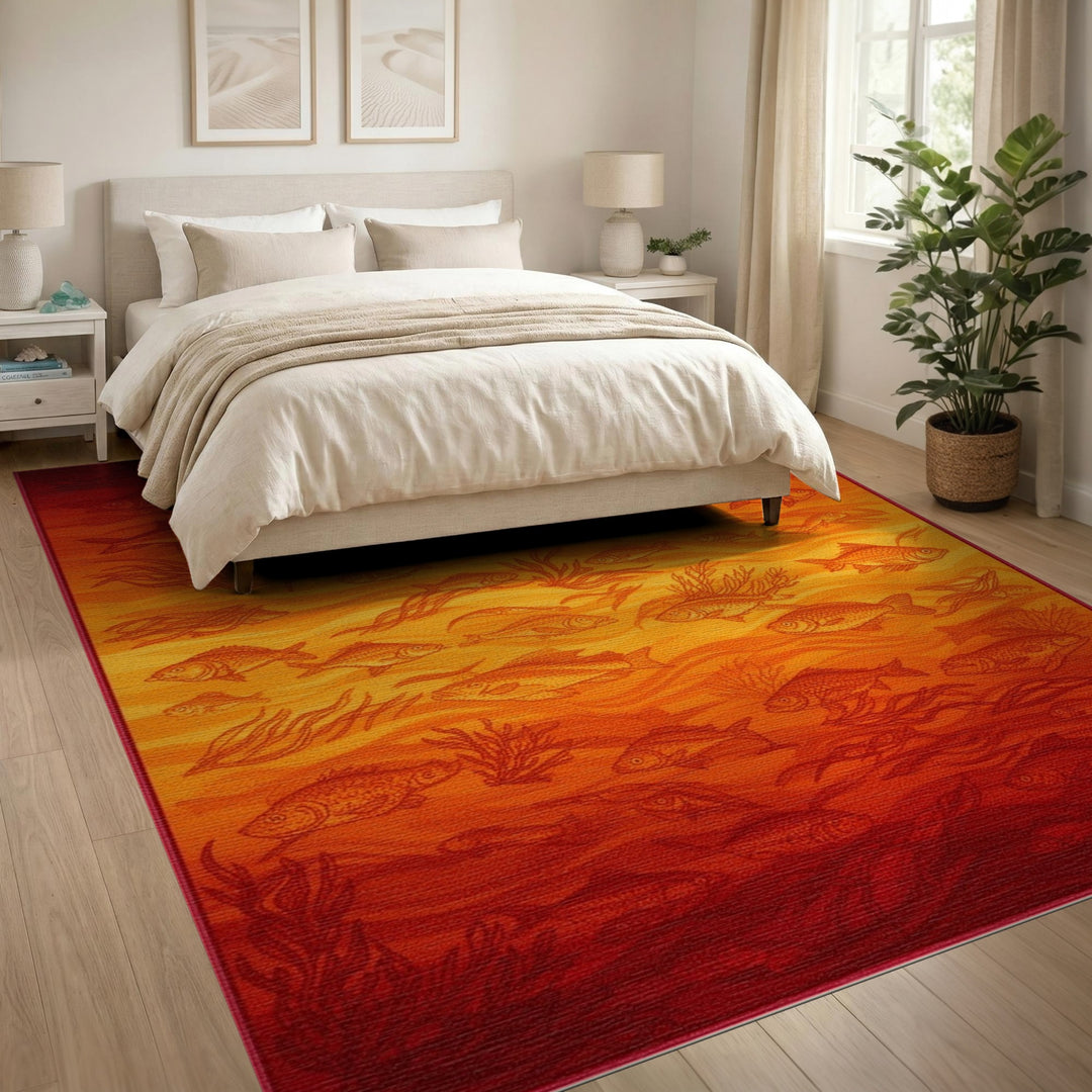 Red Fish and Seaweed Area Rug