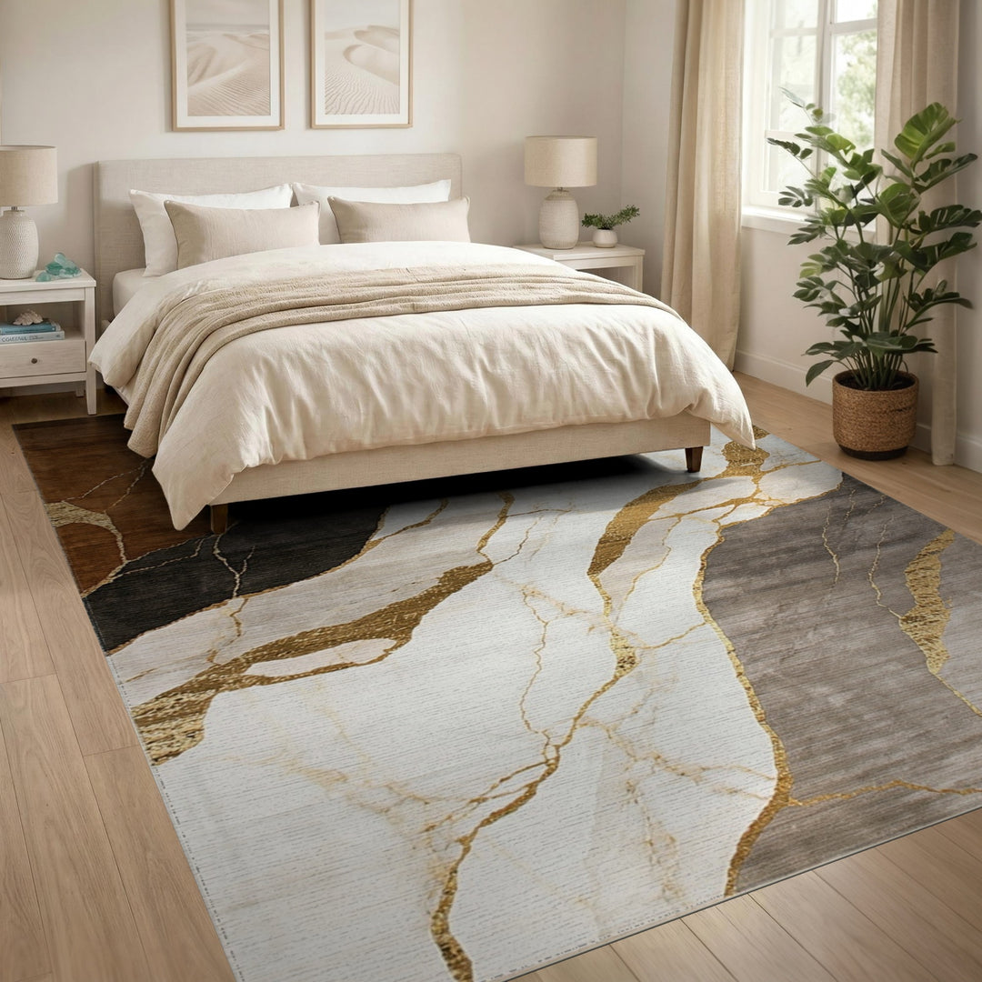 Brown Gold Abstract Marble Area Rug