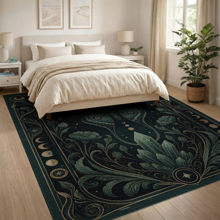 Luna Moth Crystal Teal Area Rug