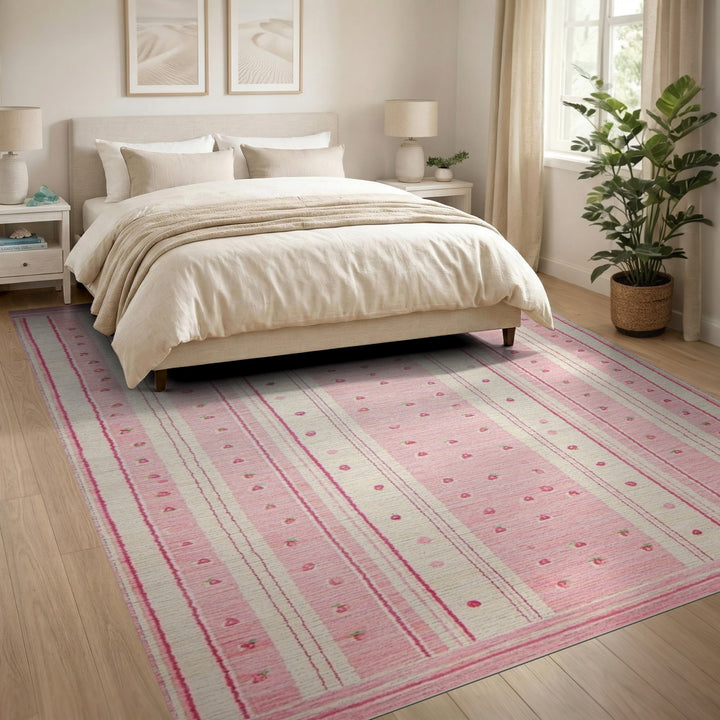 Pink Strawberry Striped Area Rug