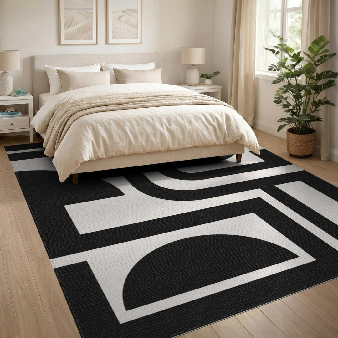 Black White Geometric Modern Area Rug