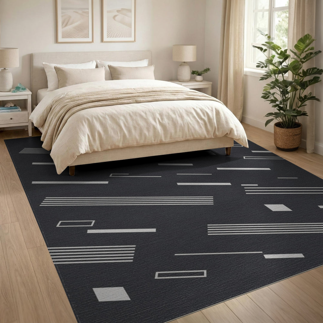 Black White Geometric Area Rug