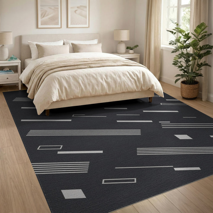 Black White Geometric Area Rug