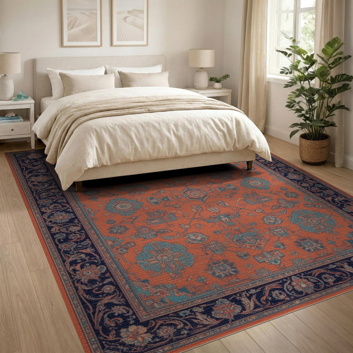 Blue and Teal Orange Teal Traditional Persian Area Rug