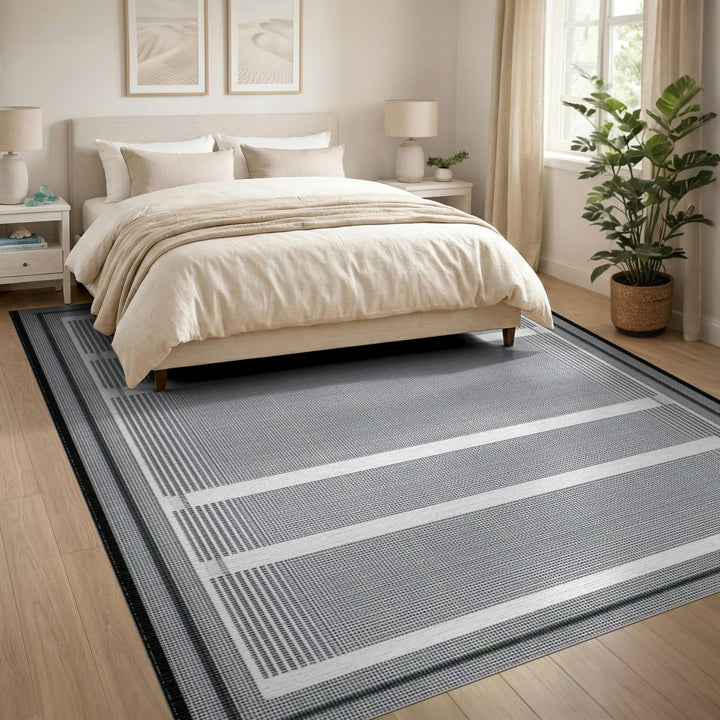 Black and White Black and White Geometric Striped Area Rug