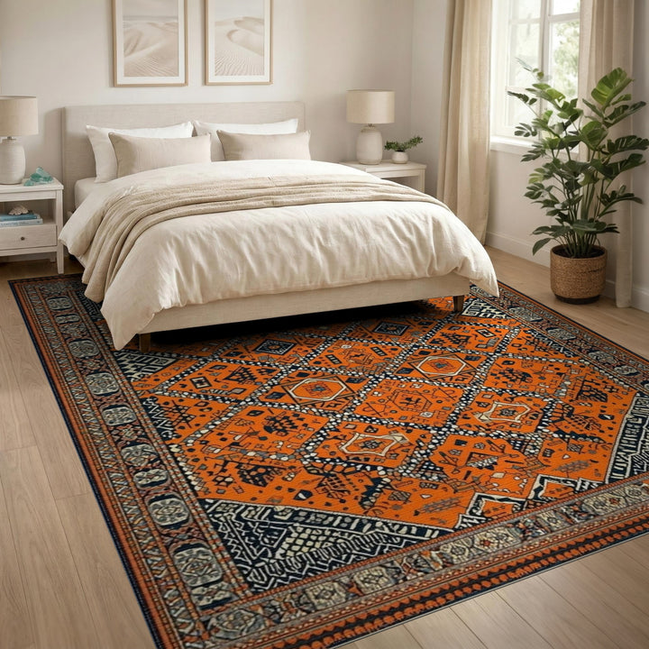 Orange Vibrant Orange Tribal Area Rug