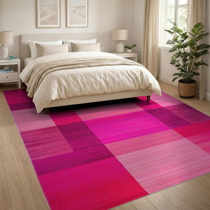 Geometric Modern Bold Pink Geometric Block Area Rug