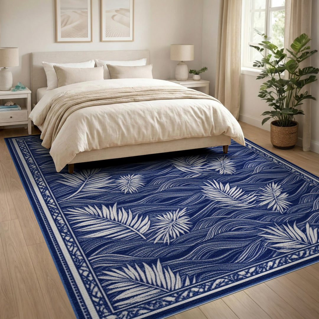 Blue Palm Wave Area Rug