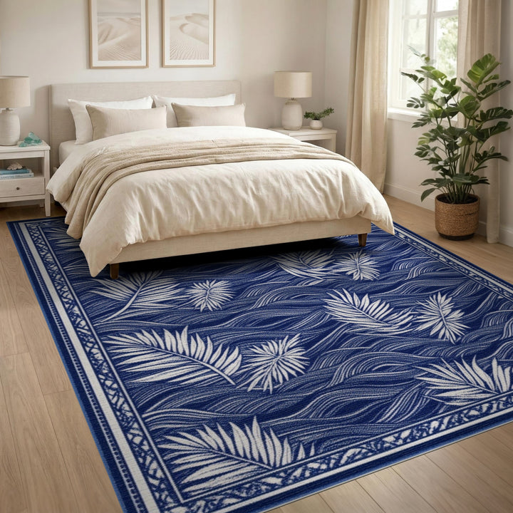 Blue Palm Wave Area Rug