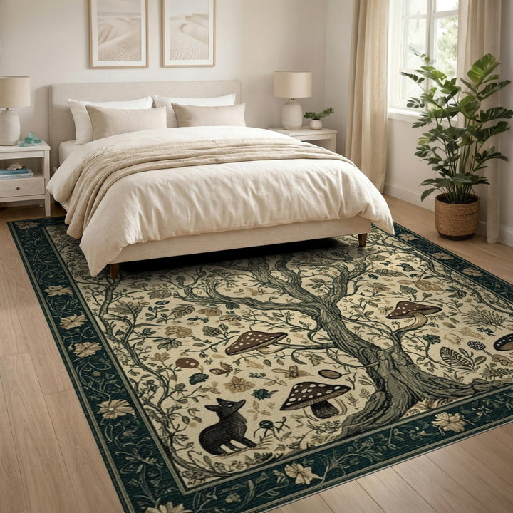 Vintage Mushroom Tree Fox Area Rug
