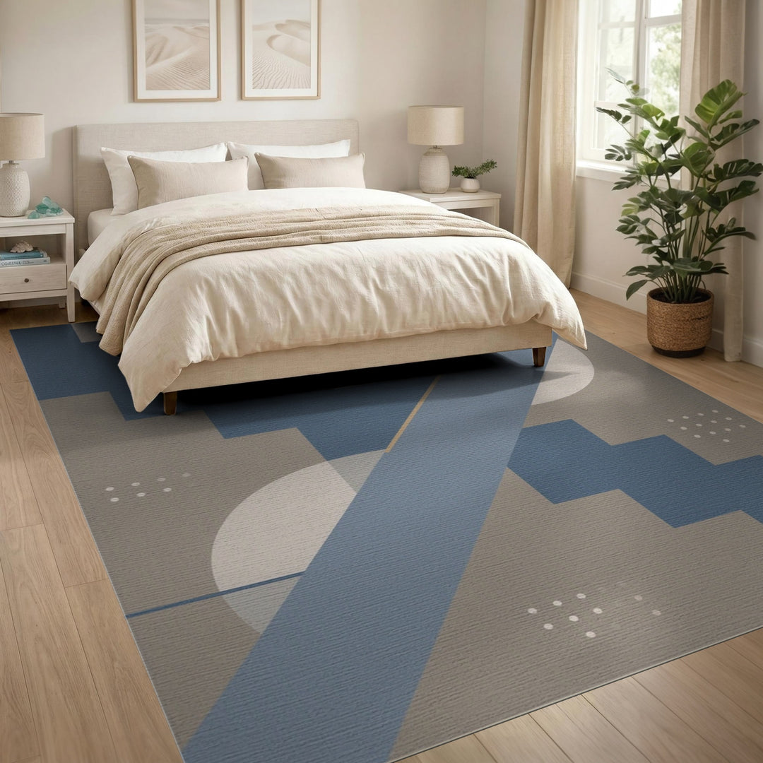 Blue Geometric Stair Area Rug