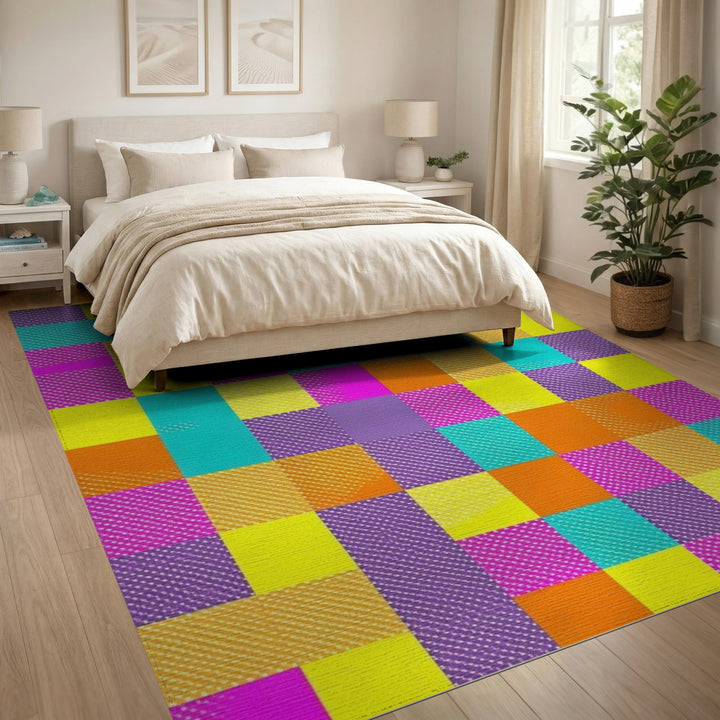 Vibrant Multi-Color Checkered Geometric Area Rug