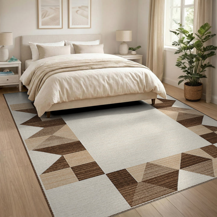 Geometric Brown Tan Border Area Rug