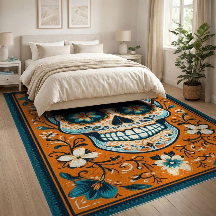 Vibrant Floral Sugar Skull Area Rug