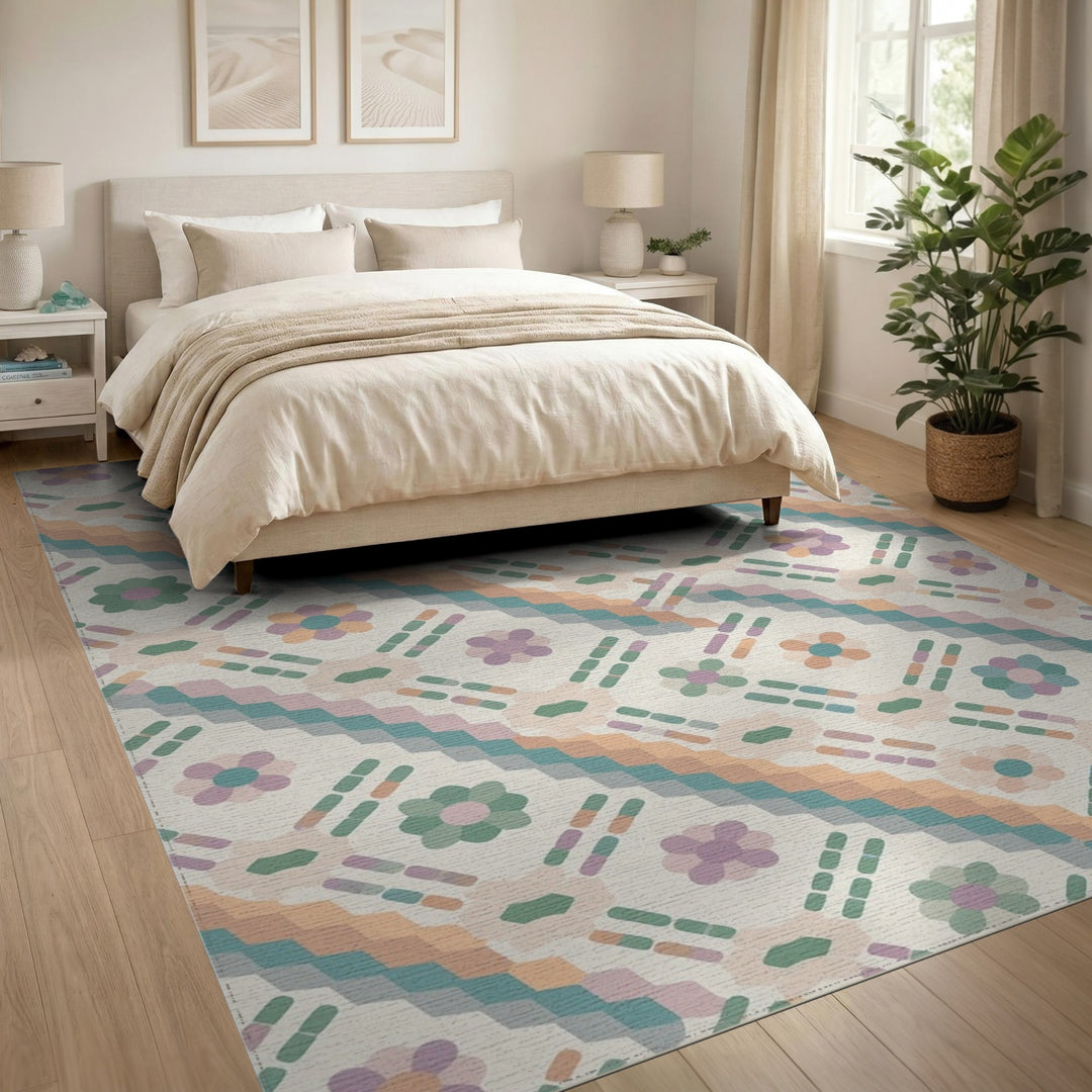 Pastel Floral Geometric Area Rug