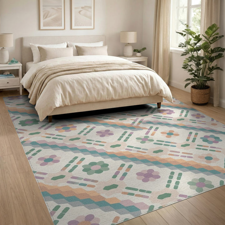 Pastel Floral Geometric Area Rug