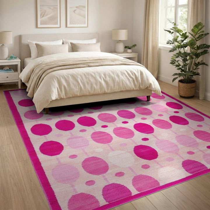 Pink Geometric Oval Area Rug
