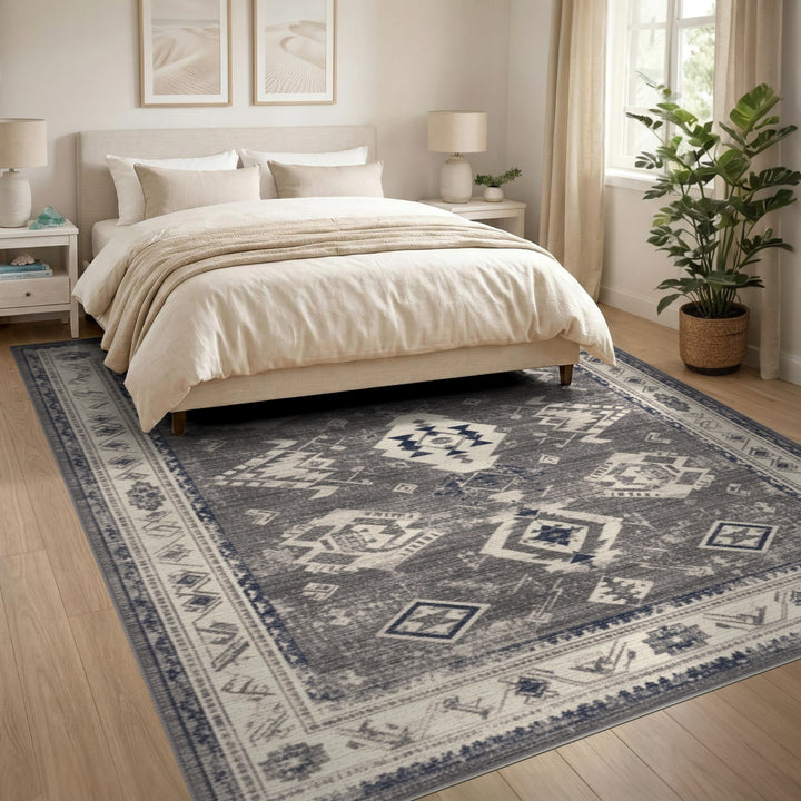 Grey Distressed Tribal Area Rug