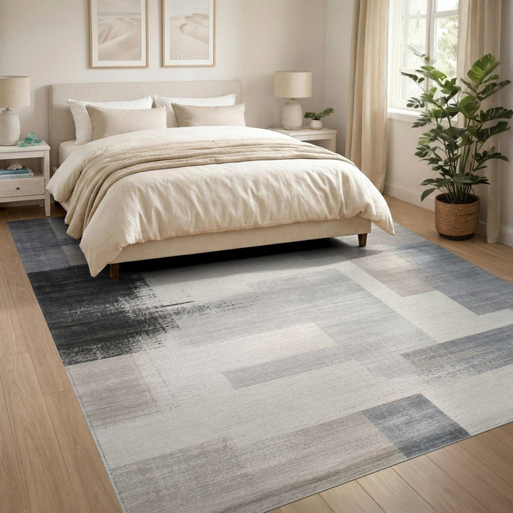 Grey Geometric Block Area Rug
