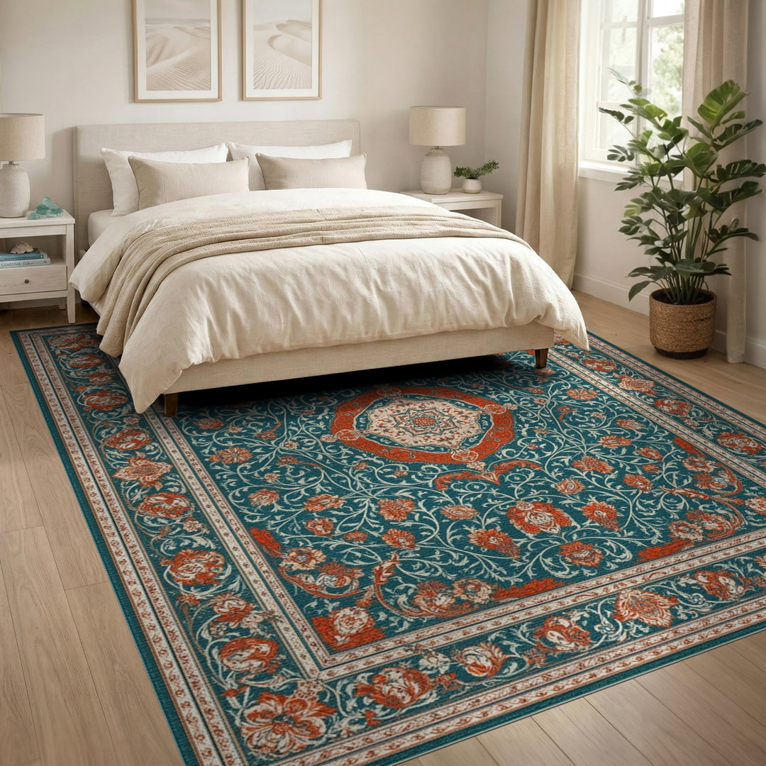 Blue and Teal Red Persian Medallion Area Rug