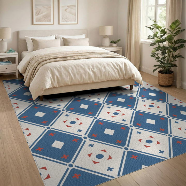 Blue and Teal Geometric Modern Blue Geometric Diamond Area Rug