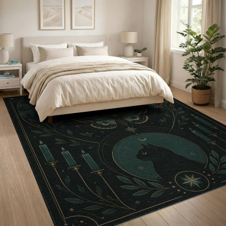 Mystic Moth and Cat Teal Area Rug