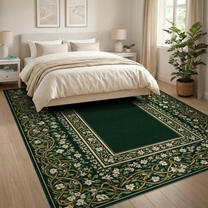 Green Floral Arch Vintage Area Rug