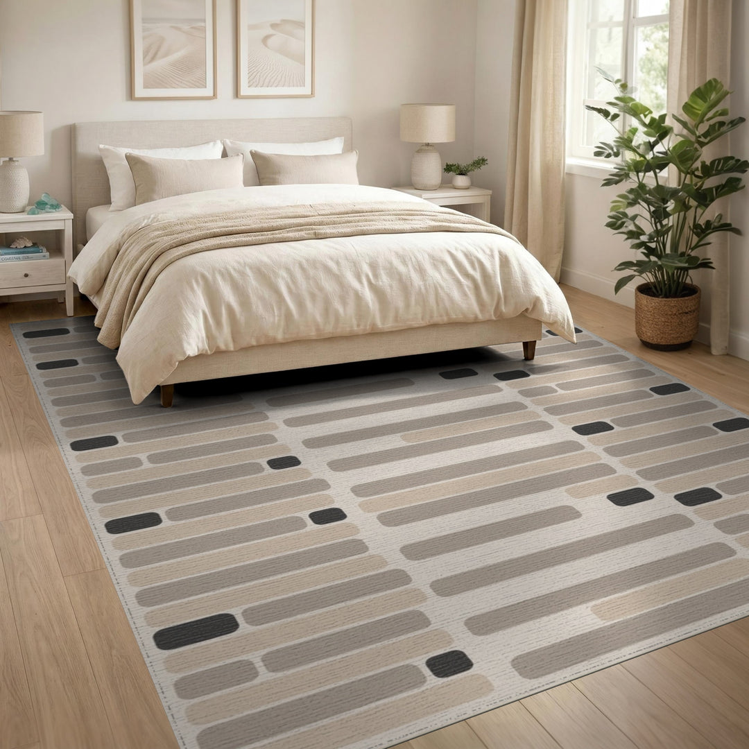 Beige Geometric Modern Area Rug