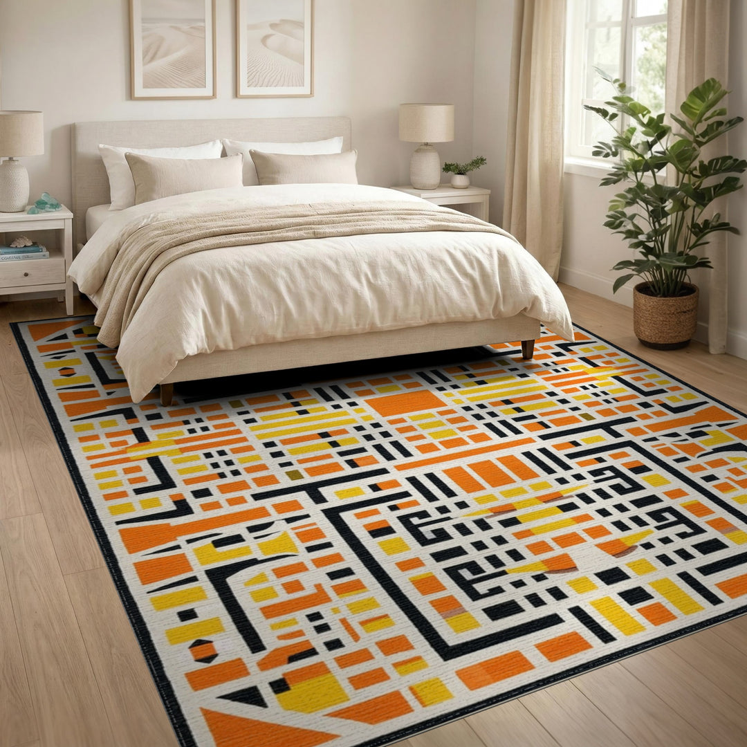 Orange Geometric Modern Area Rug