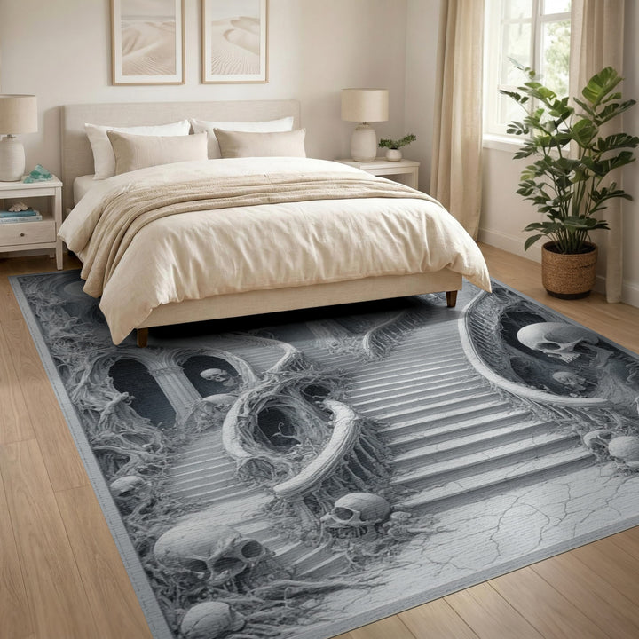 Gothic Skull Staircase Black White Area Rug