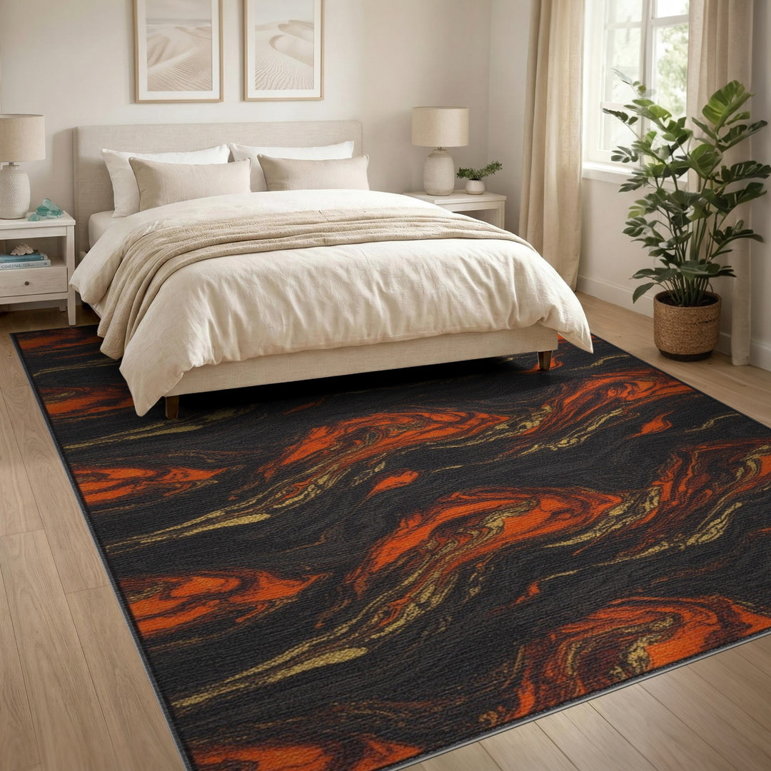 ODIKA Swirling Orange Marble Area Rug